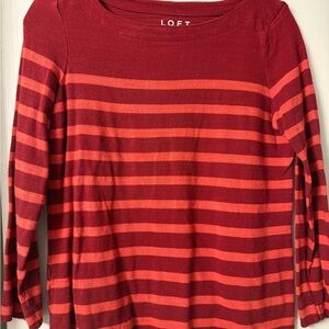 LOFT Red and Orange Striped Long Sleeve Top
